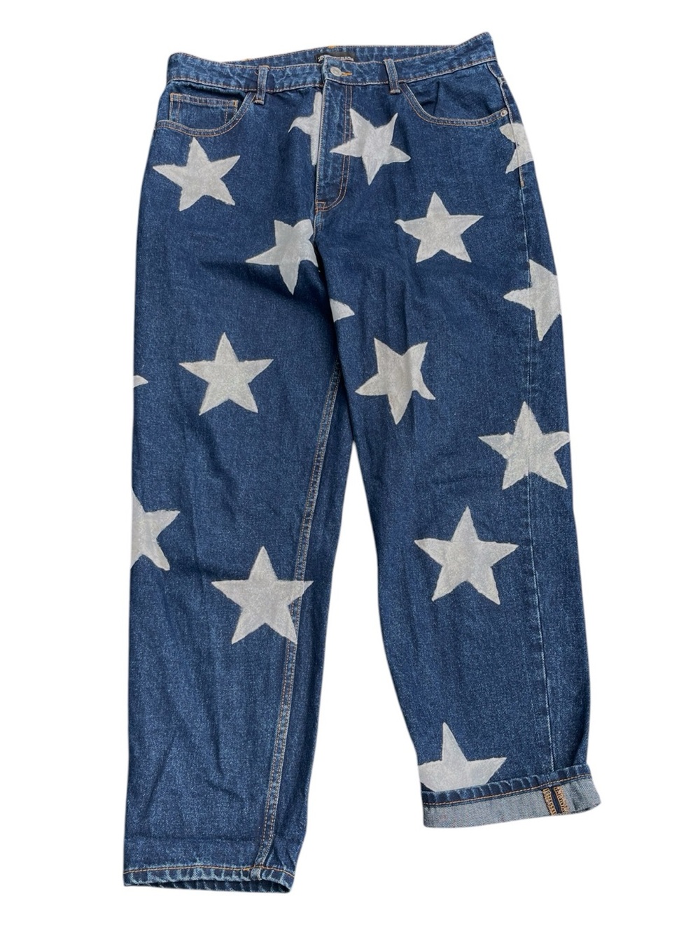 Zara Star Print High Rise Relaxed Fit Tapered Leg Jeans (12)